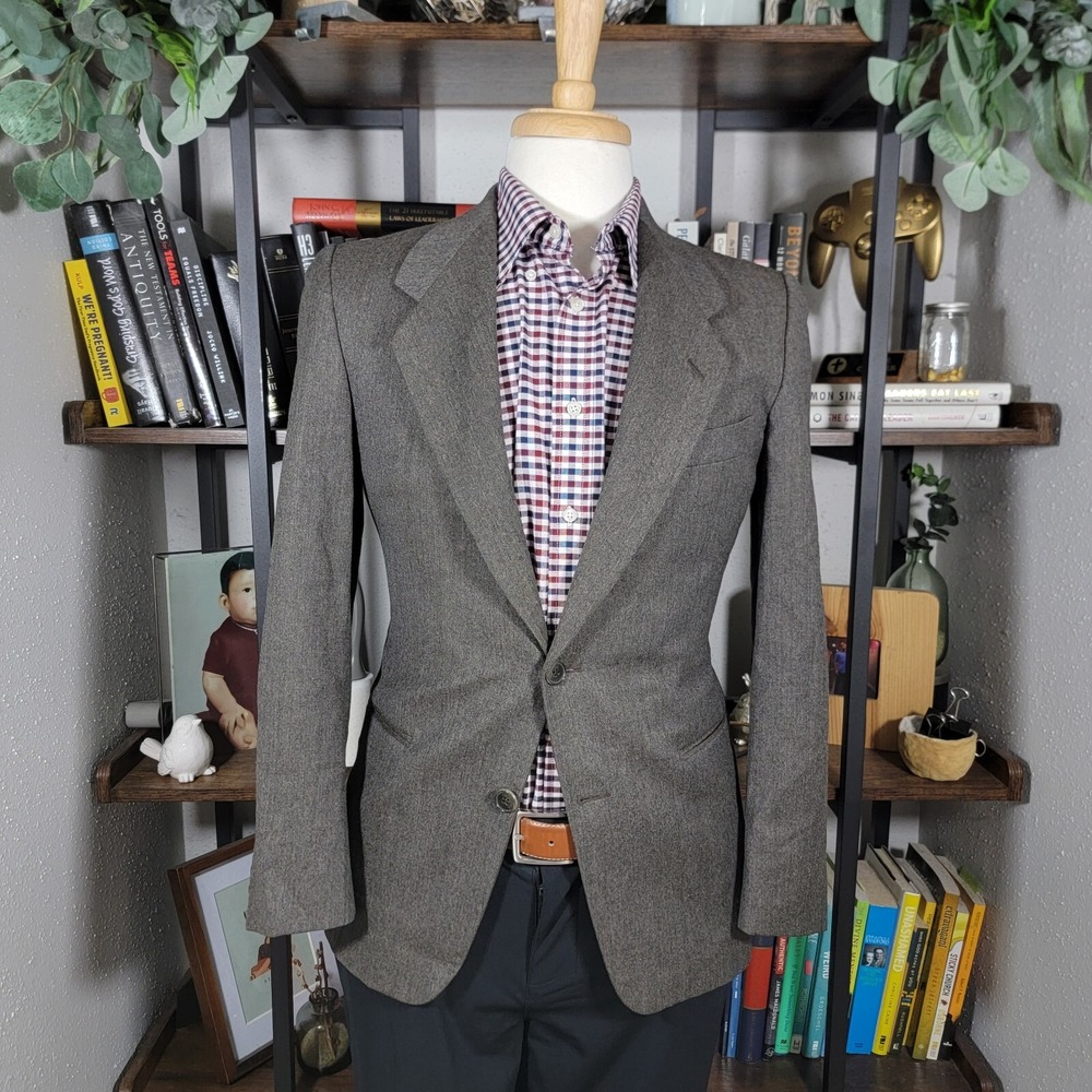 VTG Montebello Men's Flannel Sport Coat Two Button‎ Brown Virgin Wool 37S ITALY